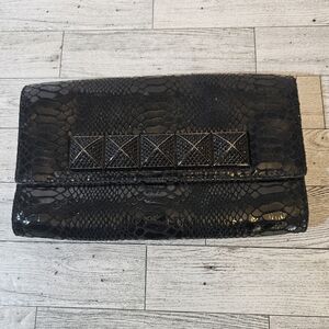 Michael Kors Metallic Black Python Effect Leather Flap Clutch Bag *Missing Strap